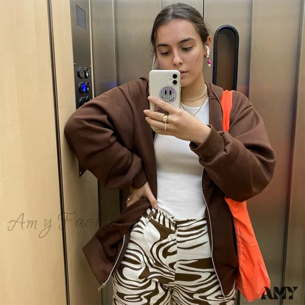 Amy Fashion - Solid Color Simple Zip-Up Coats
