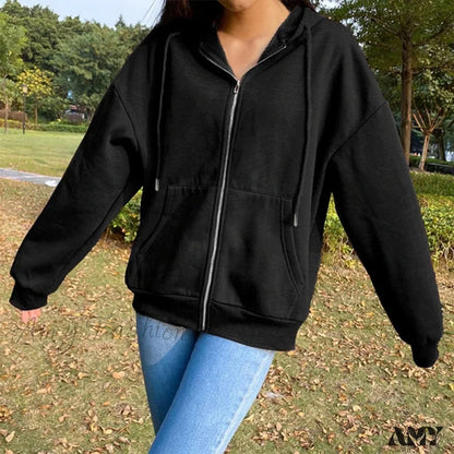 Amy Fashion - Solid Color Simple Zip-Up Coats