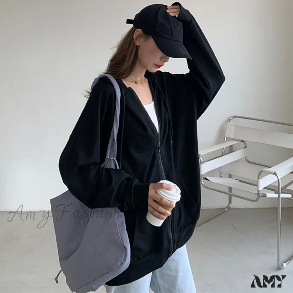 Amy Fashion - Solid Color Simple Zip-Up Coats