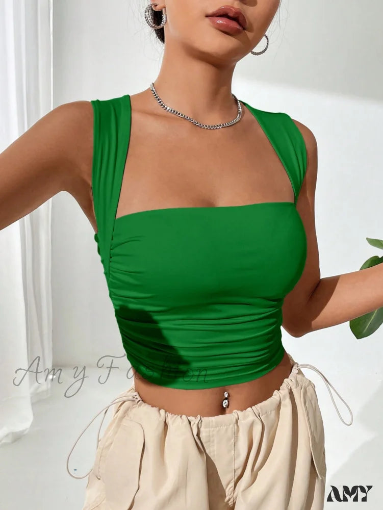 Amy Fashion - Solid  Crop Tank Top