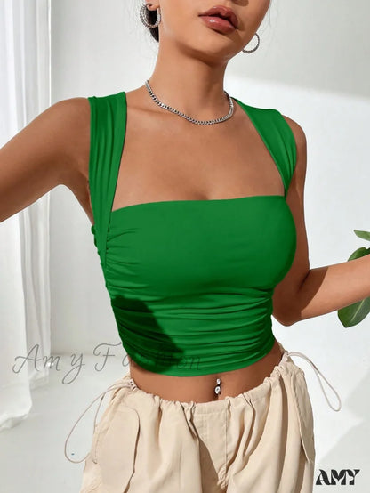 Amy Fashion - Solid  Crop Tank Top