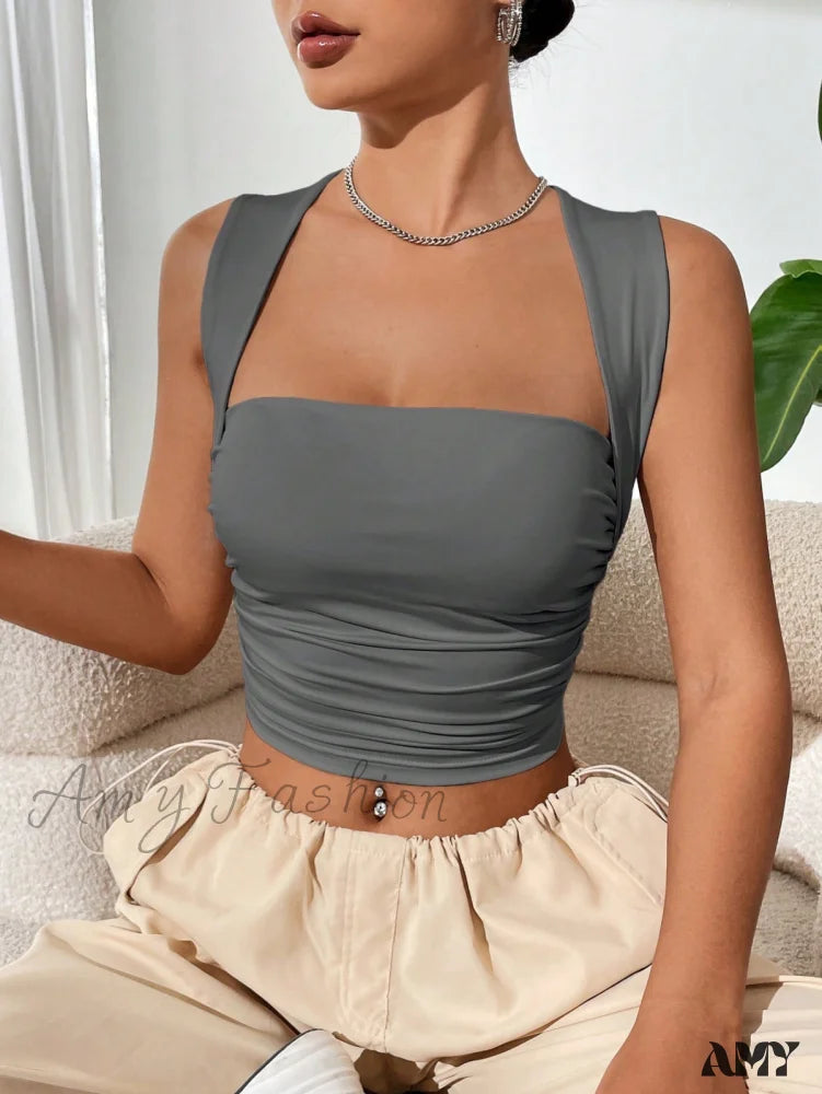 Amy Fashion - Solid  Crop Tank Top