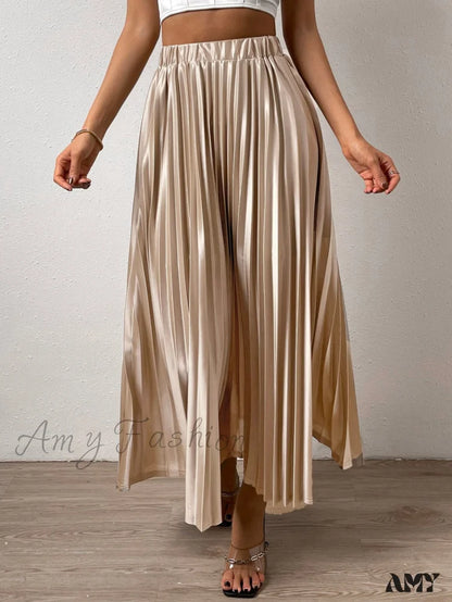 Amy Fashion - Solid Elastic Waist Pleated Skirt