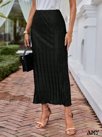 Amy Fashion - Solid Plisse Longline Skirt