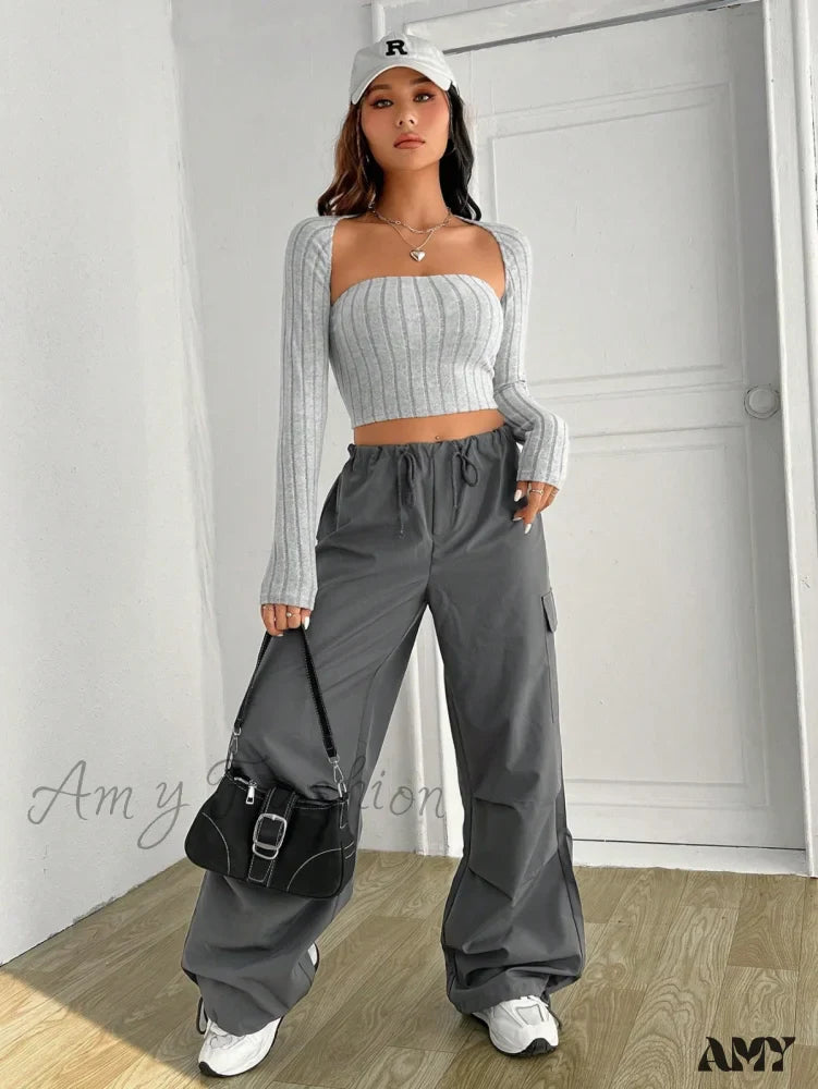 Amy Fashion - Solid Ribbed Knit Crop Tube Top & Bolero
