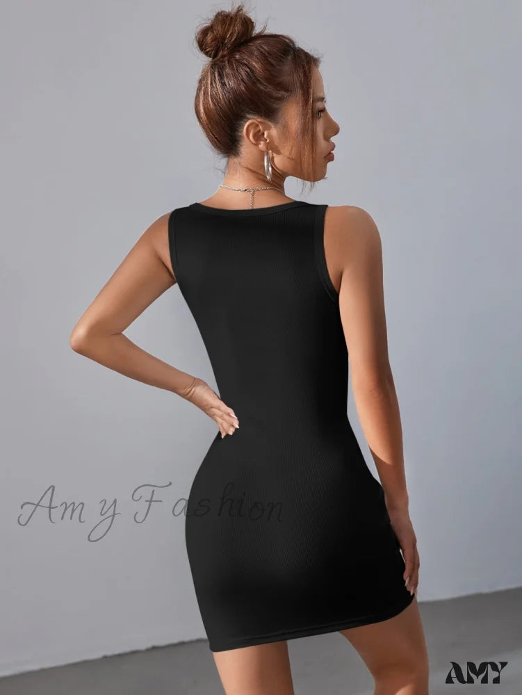 Amy Fashion - Solid Square Neck Tank Dress