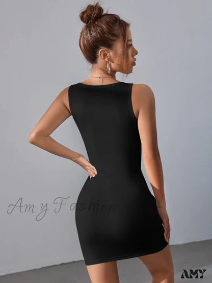 Amy Fashion - Solid Square Neck Tank Dress