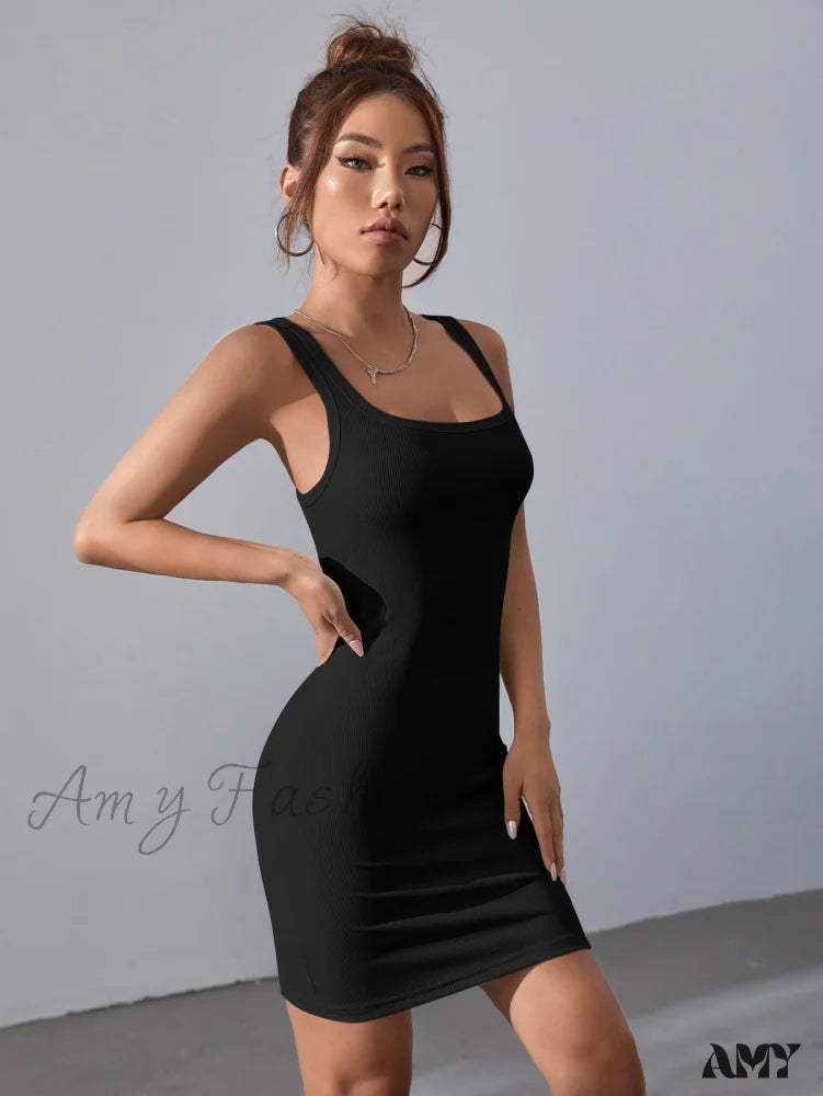 Amy Fashion - Solid Square Neck Tank Dress