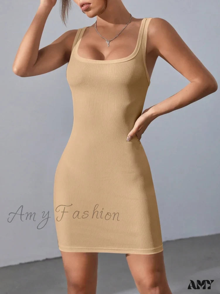 Amy Fashion - Solid Square Neck Tank Dress