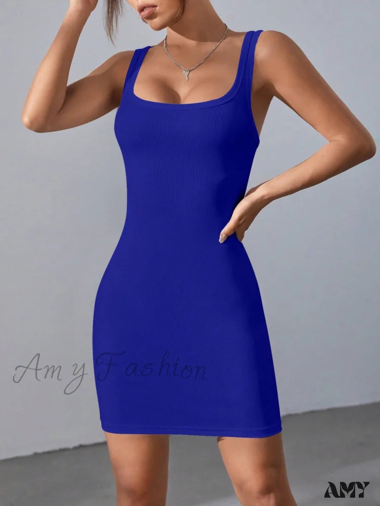 Amy Fashion - Solid Square Neck Tank Dress