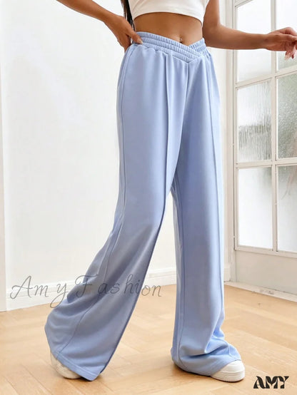 Amy Fashion - Solid Wide Leg Sweatpants