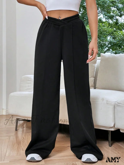 Amy Fashion - Solid Wide Leg Sweatpants