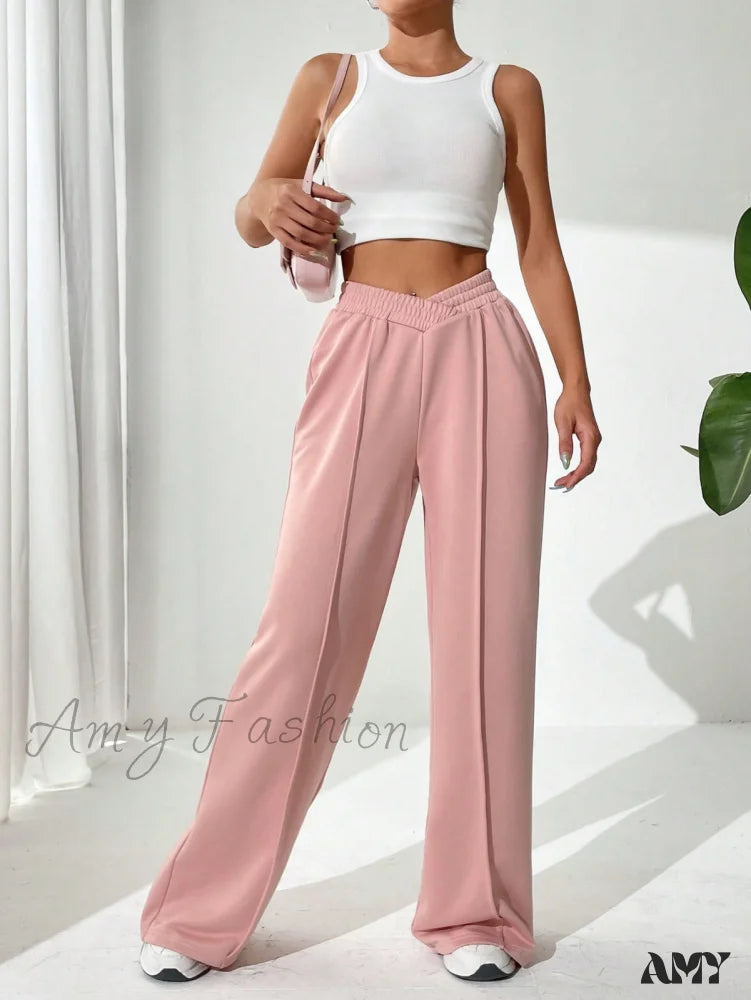 Amy Fashion - Solid Wide Leg Sweatpants