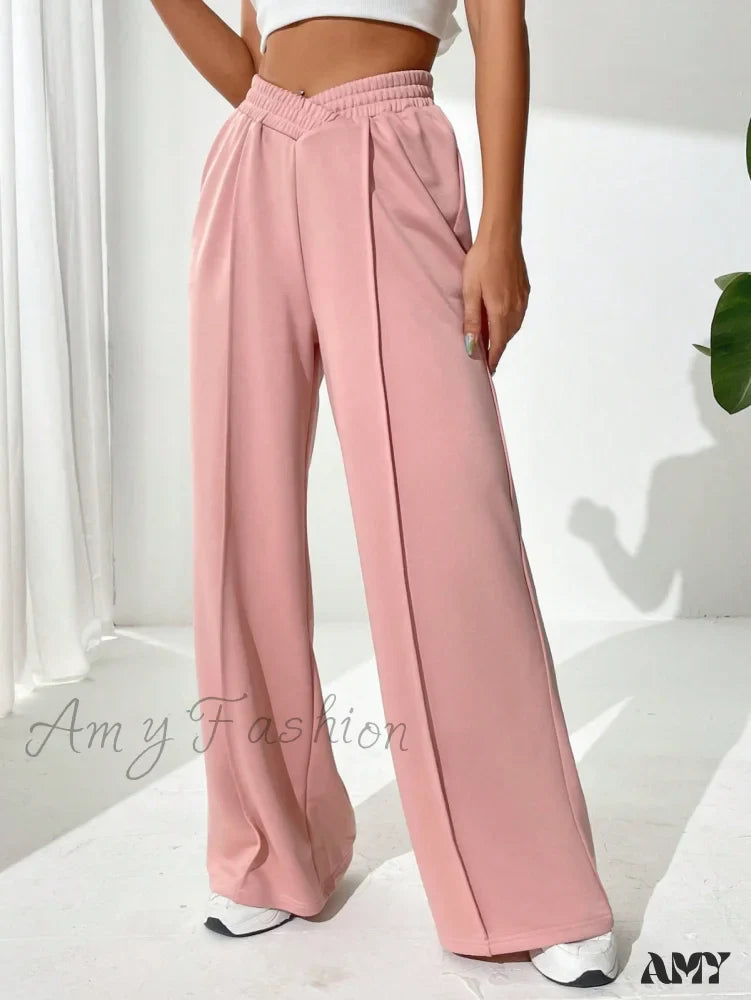 Amy Fashion - Solid Wide Leg Sweatpants