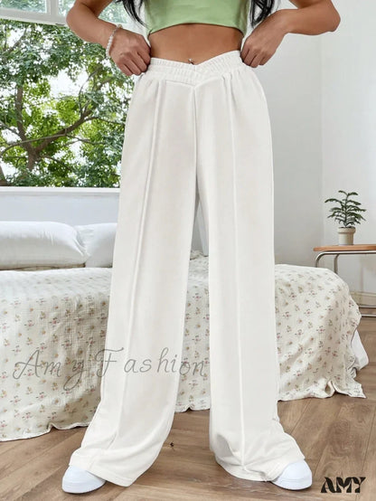 Amy Fashion - Solid Wide Leg Sweatpants