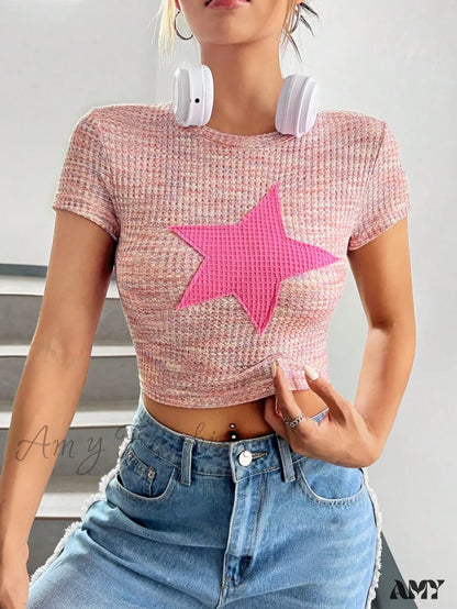 Amy Fashion - Star Patched Crop Tee