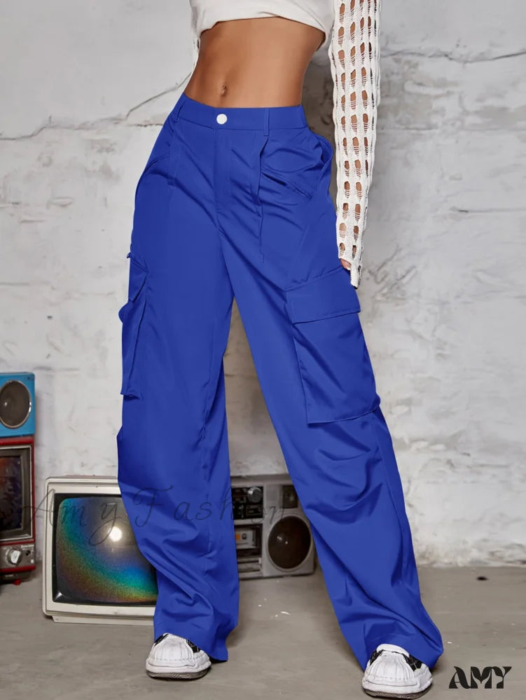 Amy Fashion - Street Flap Pocket  Wide Leg Cargo Pants