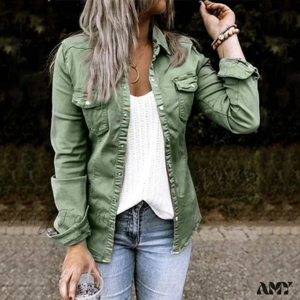 Amy Fashion - Thin Solid Denim Jacket