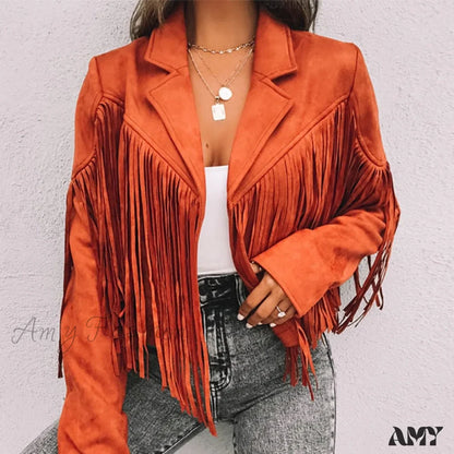 Amy Fashion - Turn Down Collar Tassel Coat