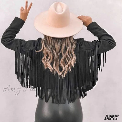 Amy Fashion - Turn Down Collar Tassel Coat