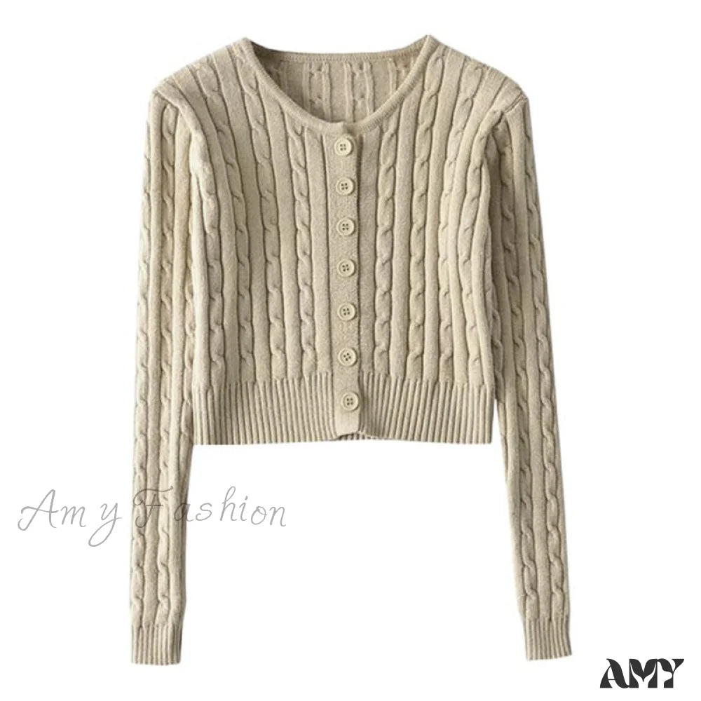 Amy Fashion - Vintage Long Sleeve Slim Knitted Cardigan
