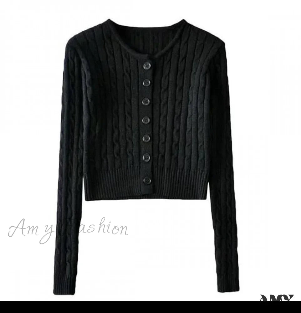Amy Fashion - Vintage Long Sleeve Slim Knitted Cardigan