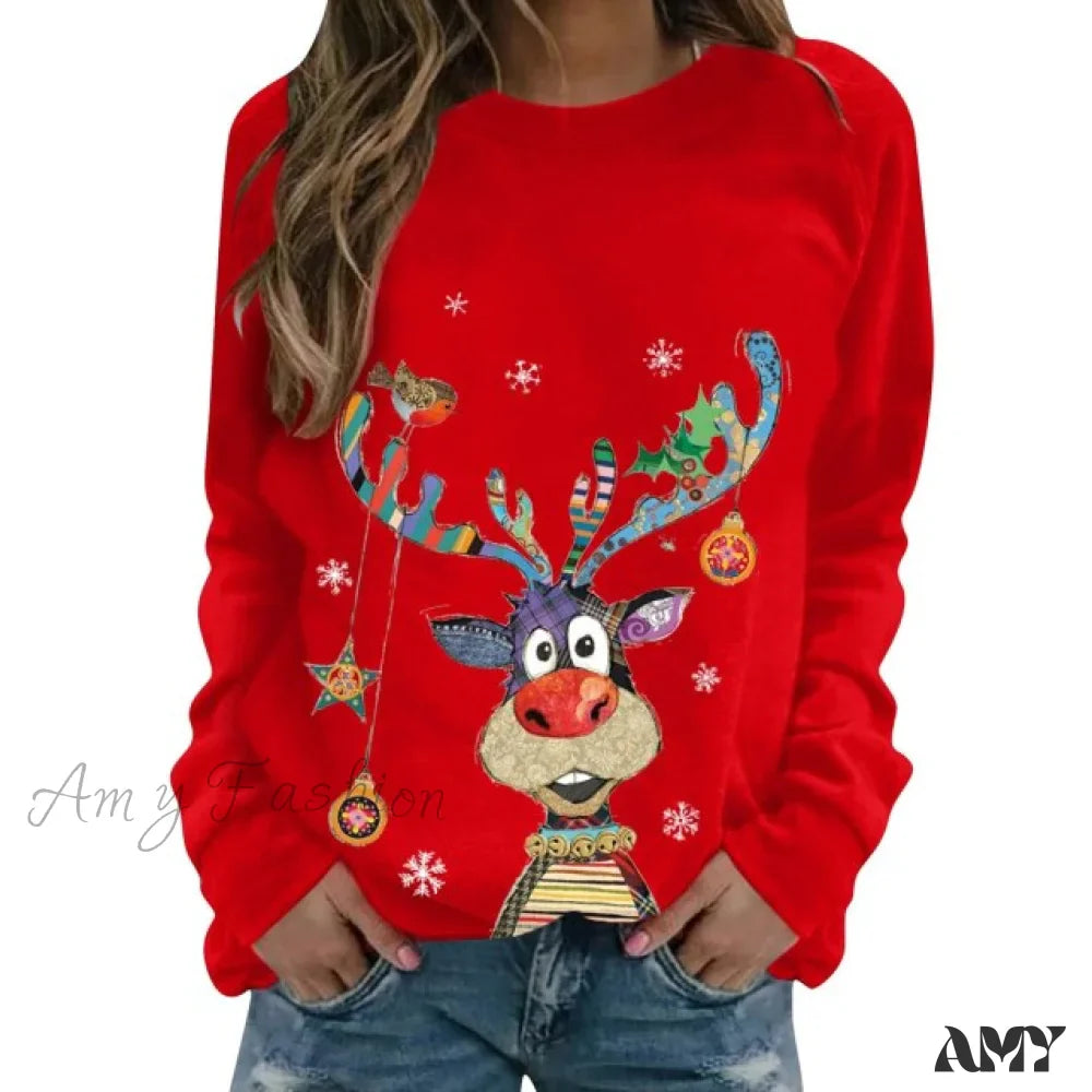 Amy Fashion - Women Casual Cartoon Print Long Sleeve Sweater