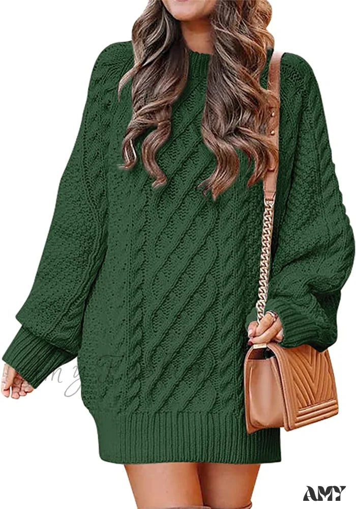 Amy Fashion - Women Long Sleeve Oversized Cable Knit Sweater Dress