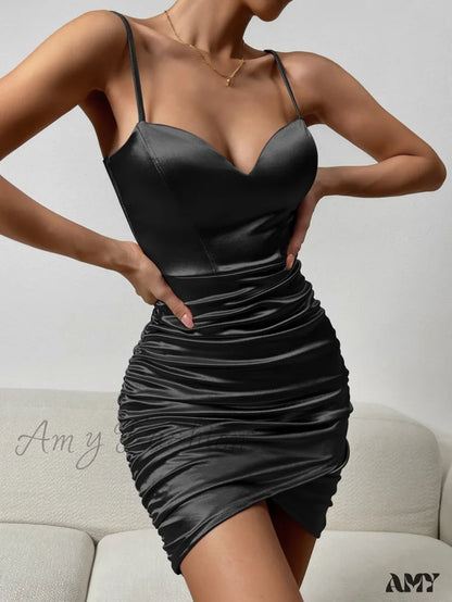 Amy Fashion - Wrap Satin Cami Bodycon Dress