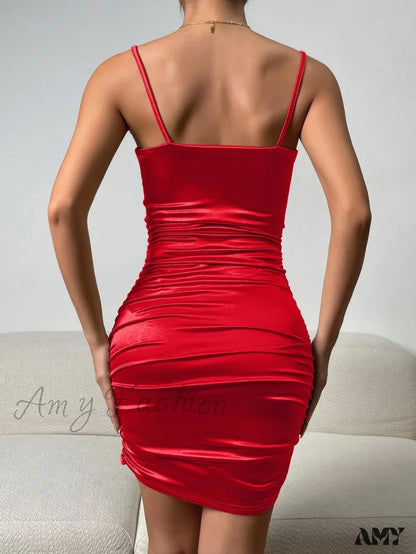 Amy Fashion - Wrap Satin Cami Bodycon Dress