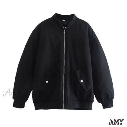 Amy Fashion - Fashion Zipper Loose Green Bomber Varsity Coat
