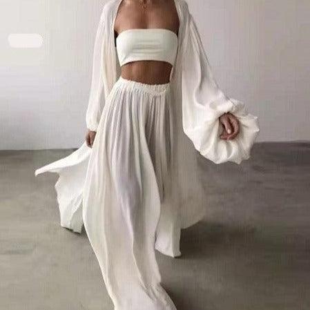 KittenAlarm - Ana Bandeau Top & Oversize Pants With Puff Sleeve Robe