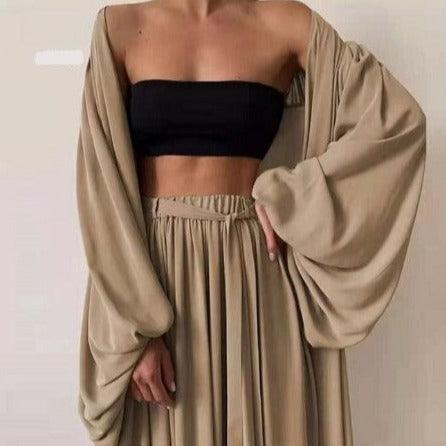 KittenAlarm - Ana Bandeau Top & Oversize Pants With Puff Sleeve Robe