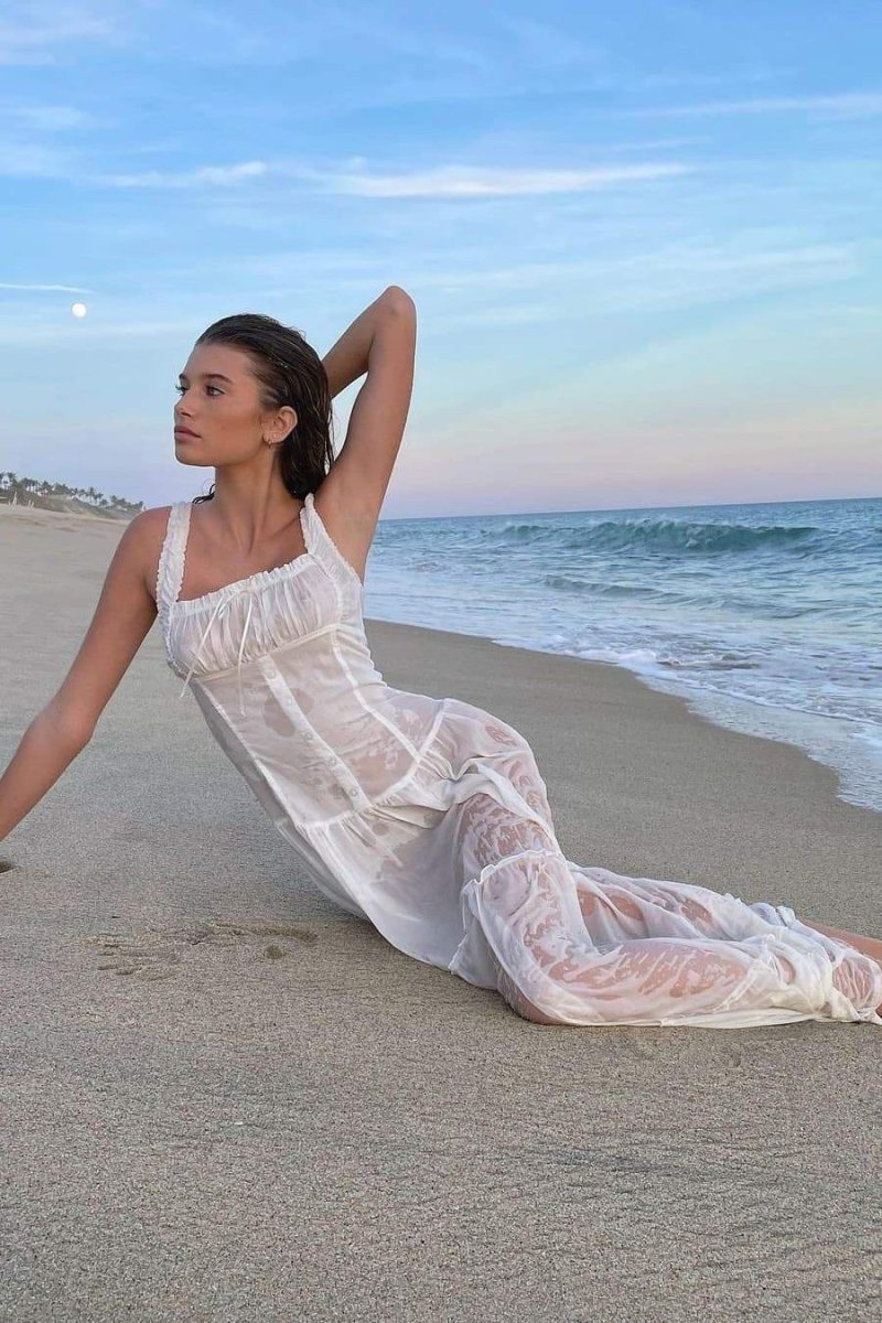 Smocked Square Neck Ruffle Strap Tiered A-Line Maxi Dress