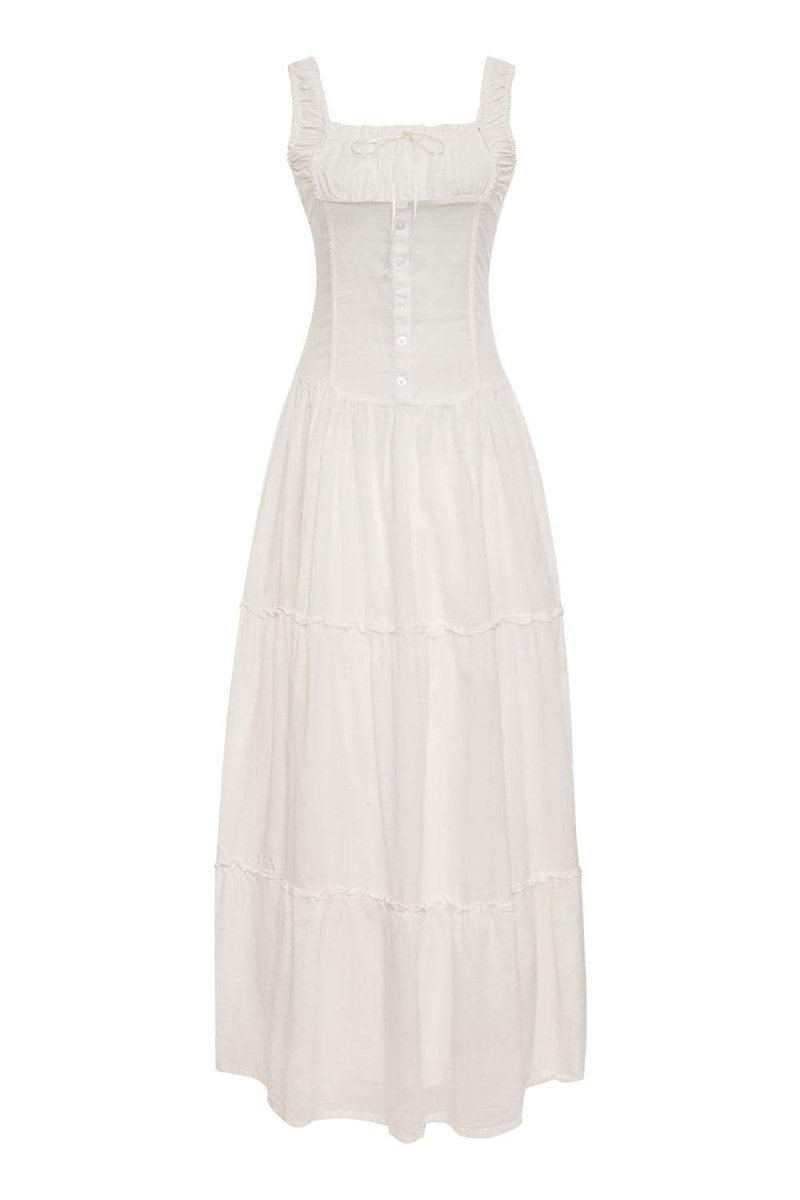 Smocked Square Neck Ruffle Strap Tiered A-Line Maxi Dress
