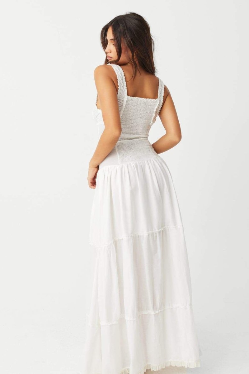 Smocked Square Neck Ruffle Strap Tiered A-Line Maxi Dress