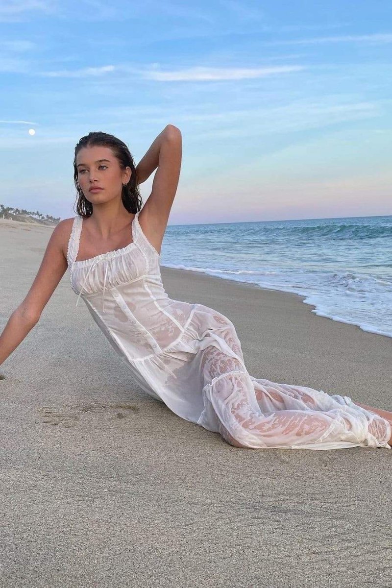 Square Neck Ruched Bow Tiered Wide Strap Maxi Dress