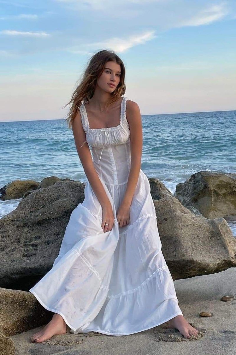 Smocked Square Neck Ruffle Strap Tiered A-Line Maxi Dress