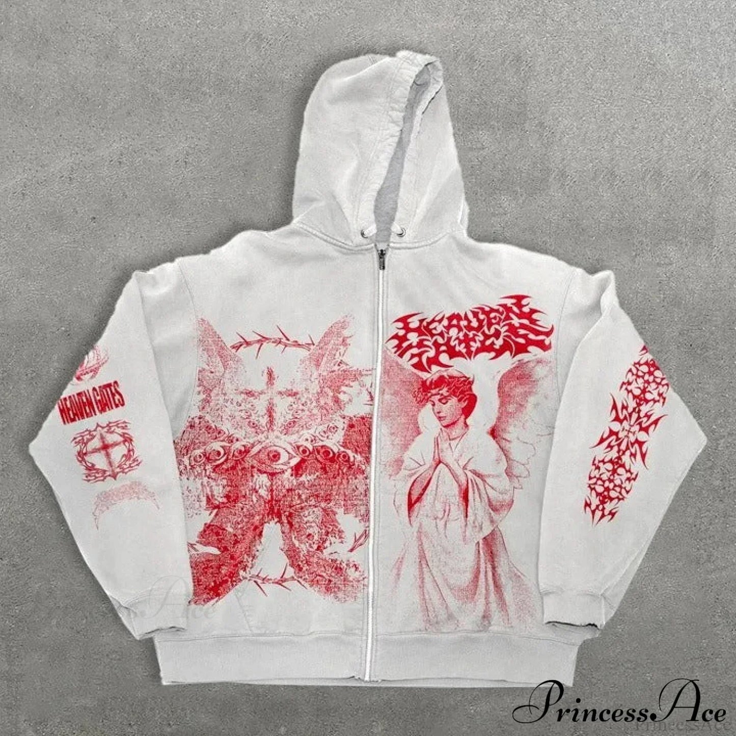 Angel Print Y2K Zip Loose Hoodie