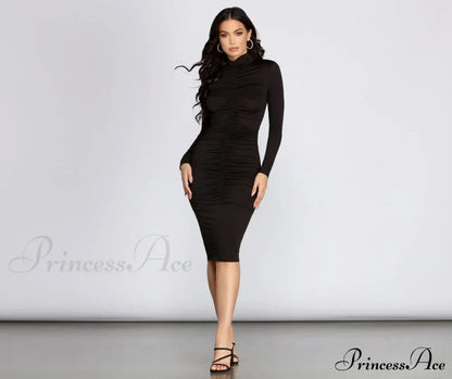 Anita Mock Neck Charming Ruched Midi Dress