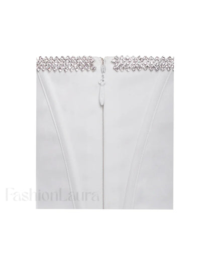 Annika White Off Shoulder Long Trendy Sleeve Corset Dress With Crystal Trim
