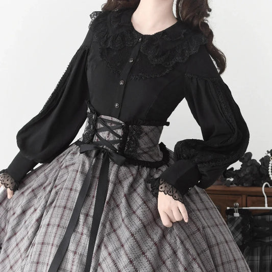 Antique Lace Frill Gigot Sleeve Blouse