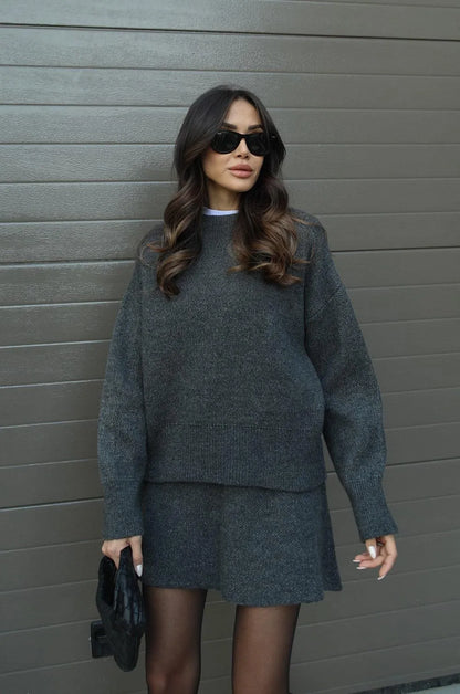Damaris - Knitted Straight Shirt Two-Piece Set