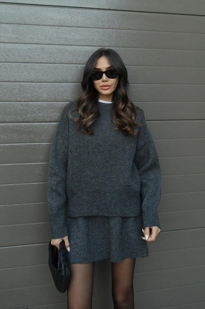 Damaris - Knitted Straight Shirt Two-Piece Set