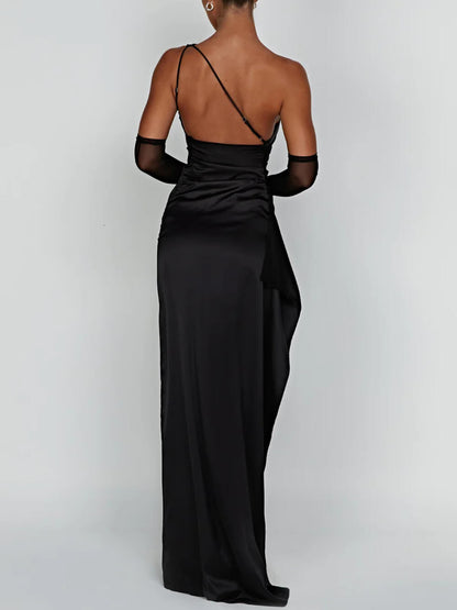 | One-Shoulder Satin Maxi Dress
