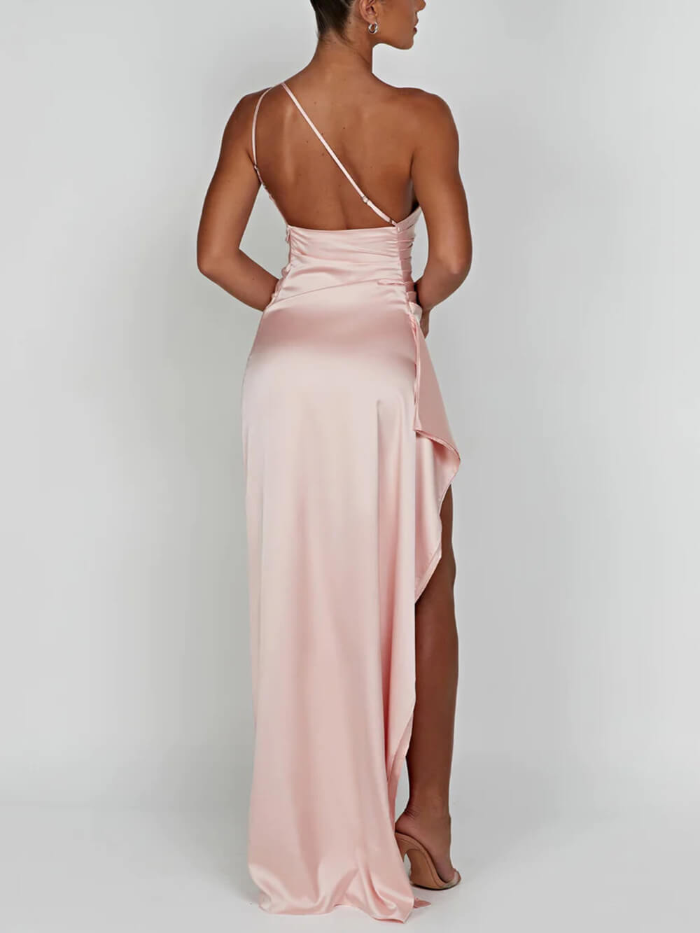 | One-Shoulder Satin Maxi Dress