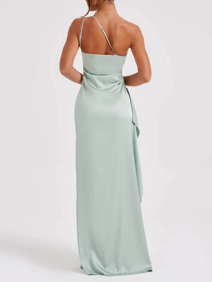 | One-Shoulder Satin Maxi Dress