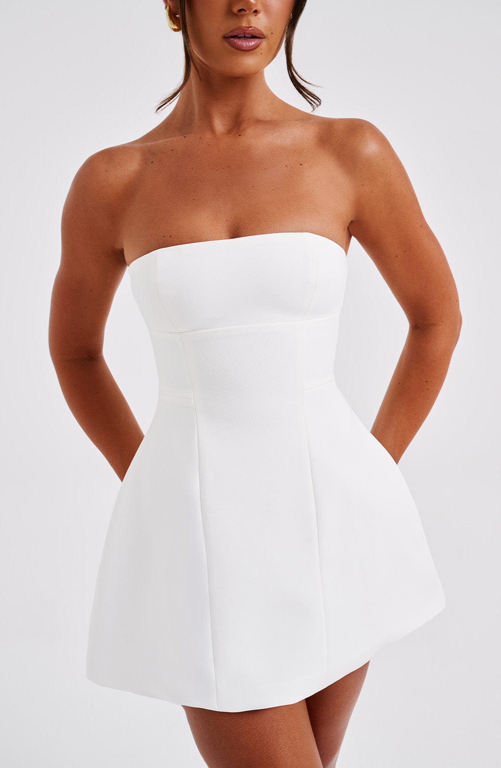 Strapless Princess Seam Structured Fit and Flare Mini Dress