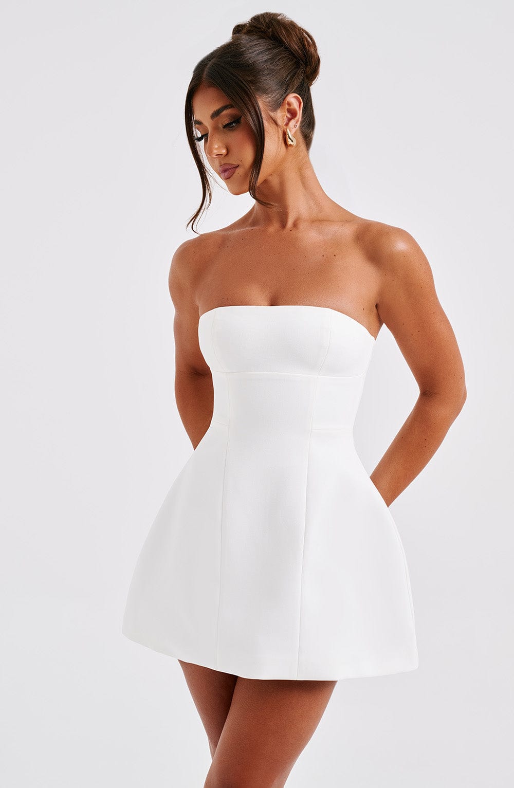 Strapless Princess Seam Structured Fit and Flare Mini Dress