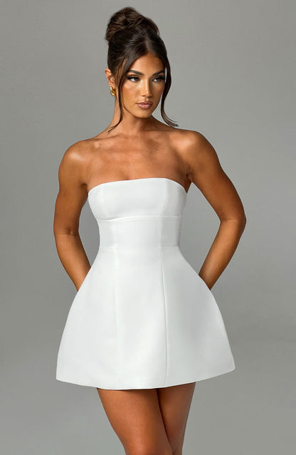Strapless Princess Seam Structured Fit and Flare Bandeau Mini Dress